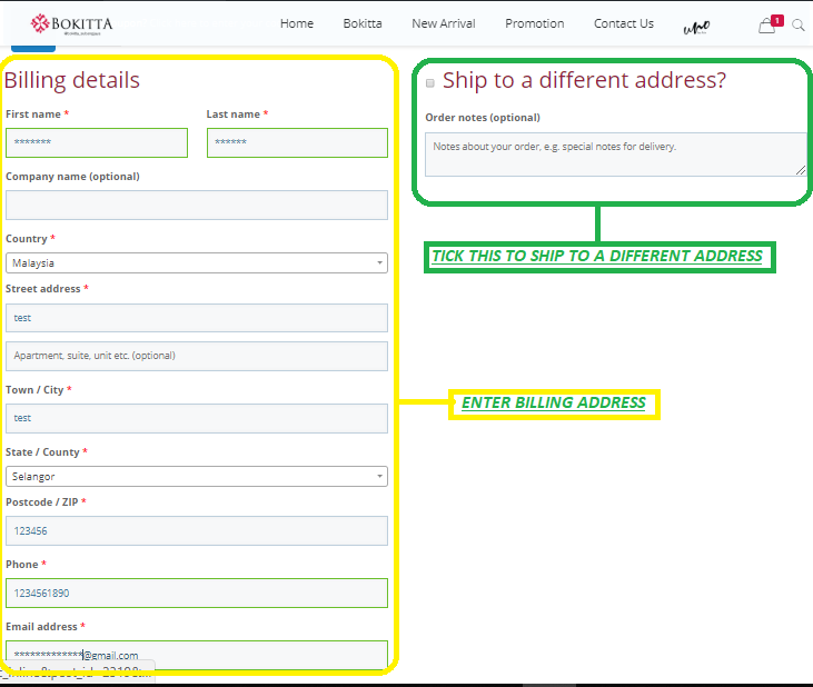 4.fill up shipping billing details