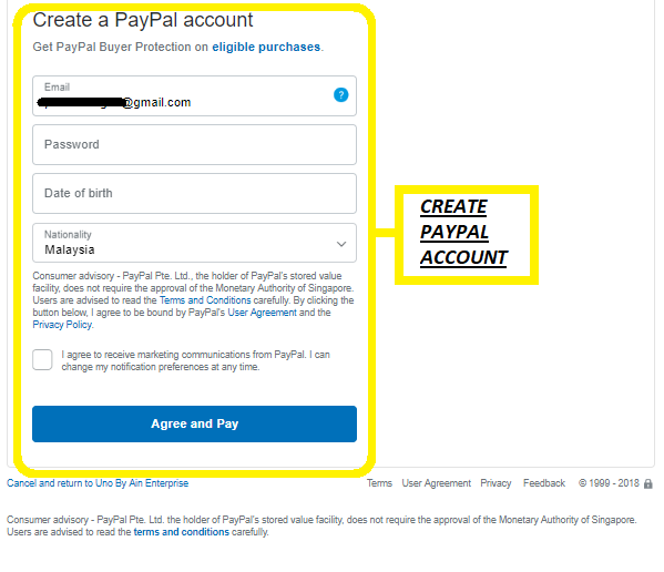 create account with papypal