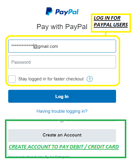 log in or create paypal