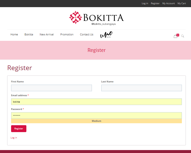 register and log in